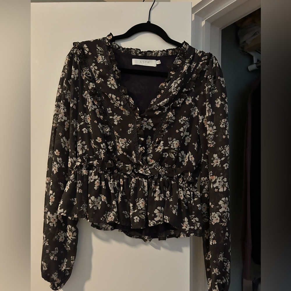 Astr brown floral peplum top